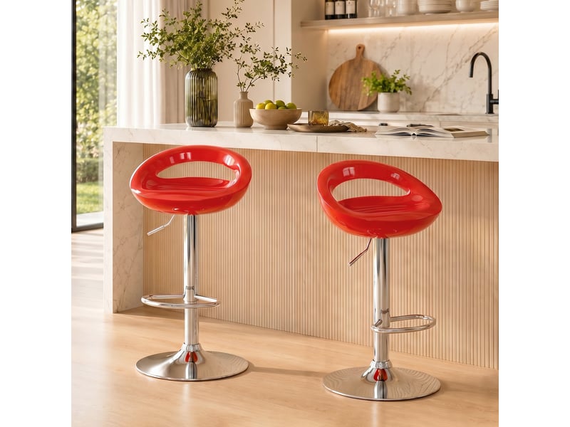  Lot de 2 tabourets de bar chaises de bar hauteur réglable dossier et repose-pieds pivotant à 360° 46x41x76-96cm rouge  - Conforama C