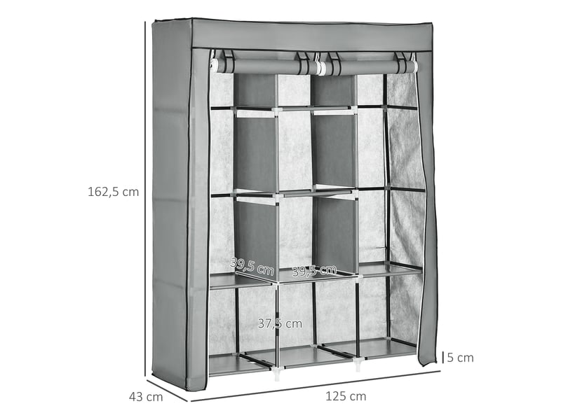  Armoire penderie multi-rangement - 8 étagères, 2 barres - non tissé gris  - Conforama D