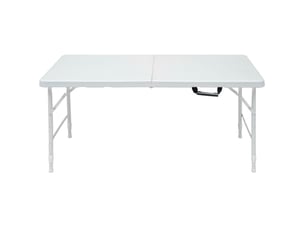 Table pliante réglable 124,97x60,96 cm hauteur 58–73,66 cm pliable plateau plastique haute densité piètement acier blanc