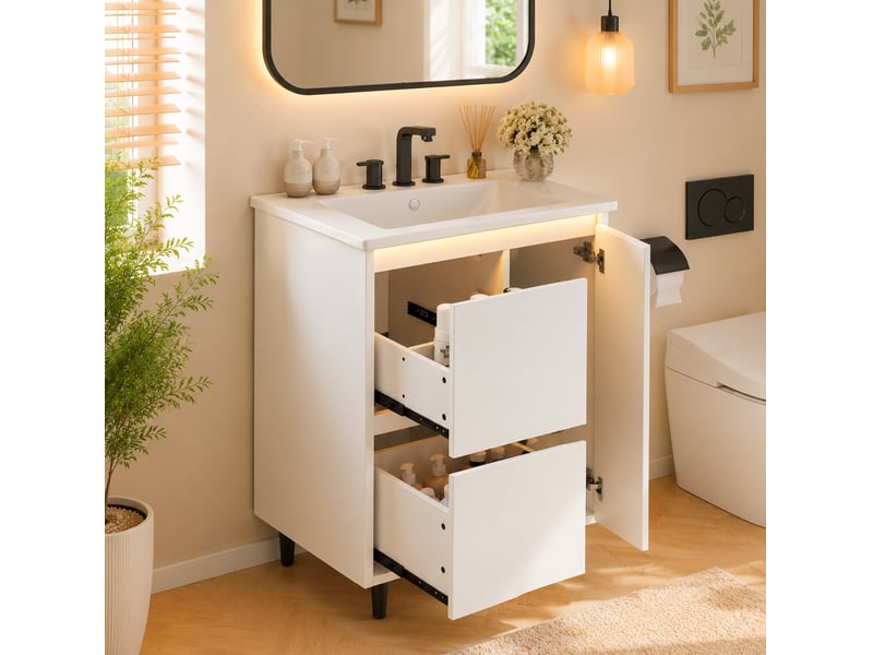  Meuble sous lavabo sur pied 61x46,5x87 cm avec vasque intégrée blanc  - Conforama B