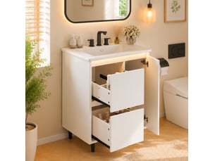 Meuble sous lavabo sur pied 61x46,5x87 cm avec vasque intégrée blanc