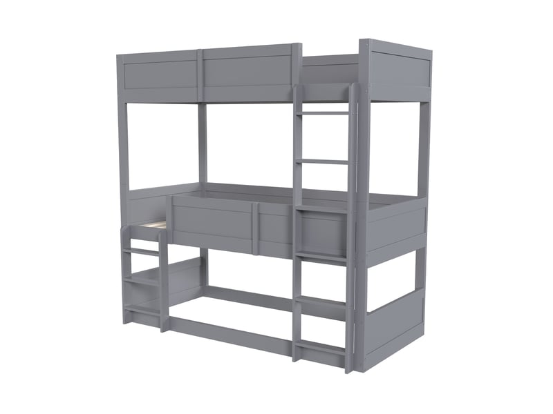  Lit triple 90 × 200 cm avec sommier à lattes en bois massif, lit enfant en bois, lit 3 personnes en gris  - Conforama W