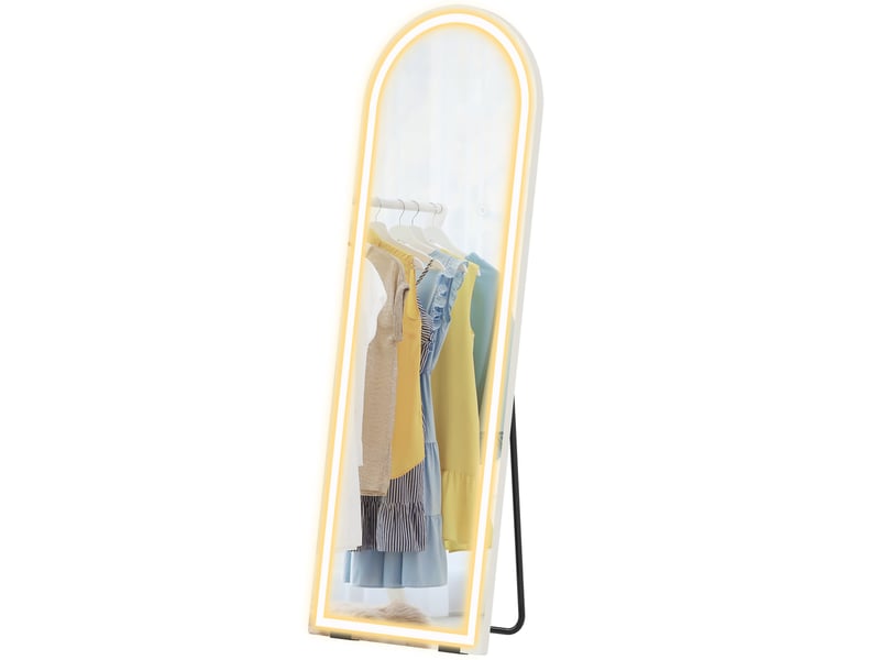  Miroir sur pied pleine longueur avec éclairage 150 x 50 cm, forme arquée, sans cadre, 3 températures de couleur, luminosité réglable, transparent  - Conforama B