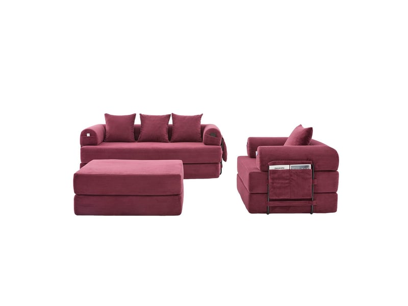  Canapé modulable revêtement en tissu côtelé cadre métal stable poche latérale 4 coussins confortables mousse haute densité combinaison libre usage polyvalent  - Conforama A