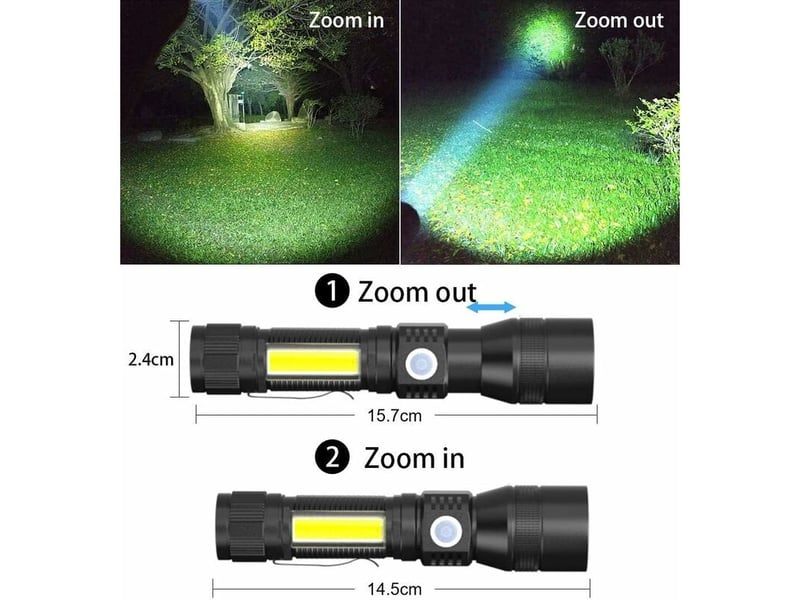 Lampe de poche uv 3 en 1 - lampe de poche led rechargeable par usb - zoomable magnétique - lampe de travail étanche cob - 7 modes - détecteur d'urine - Conforama E