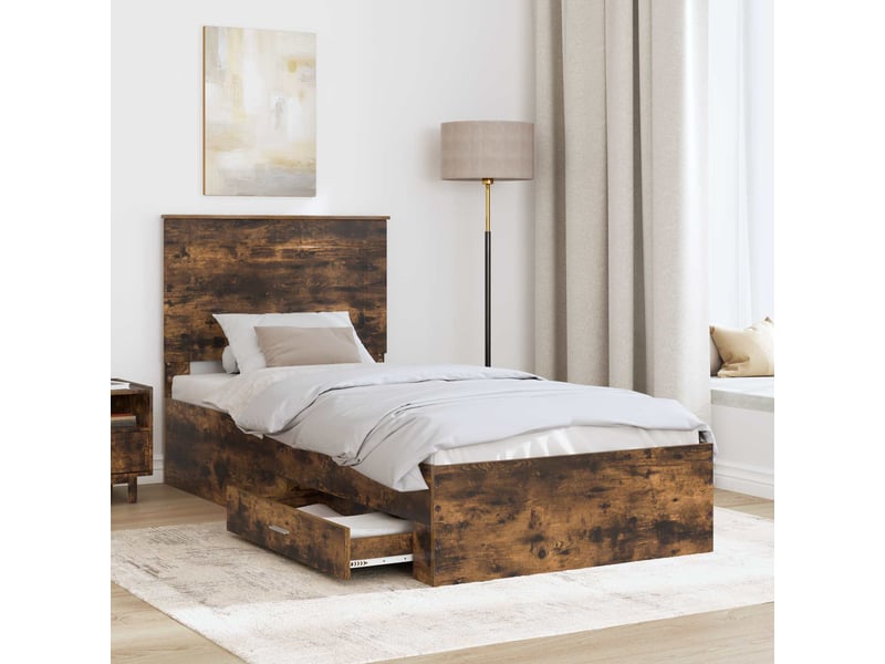 Lit simple- lit adulte - cadre de lit chêne fumé 100 x 200 cm bois d'ingénierie - Conforama B