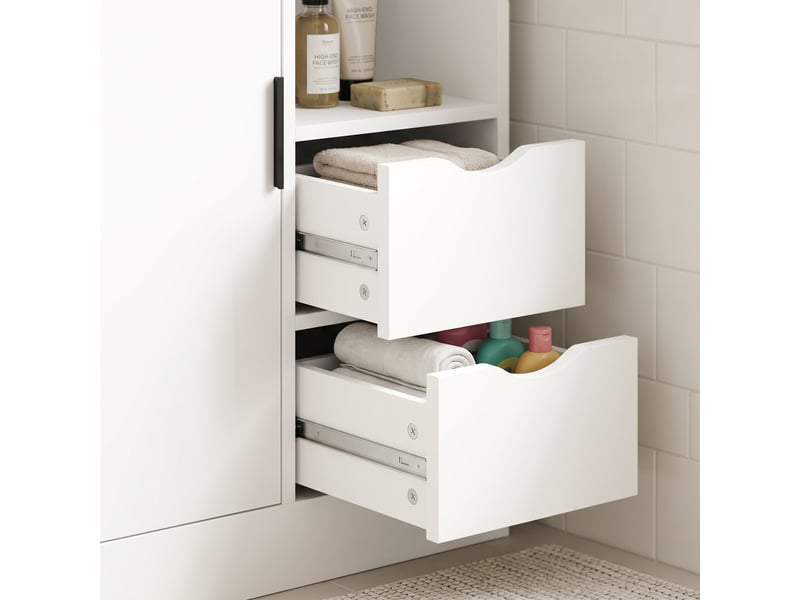  Meuble bas salle de bain porte étagère 2 niches 2 tiroirs - 50 x 25 x 100 cm - blanc  - Conforama E