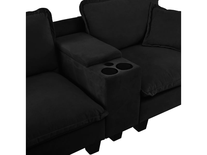 Canapé d'angle modulable 3 places avec usb, 224x151 cm, rangement et porte-gobelets - Conforama E