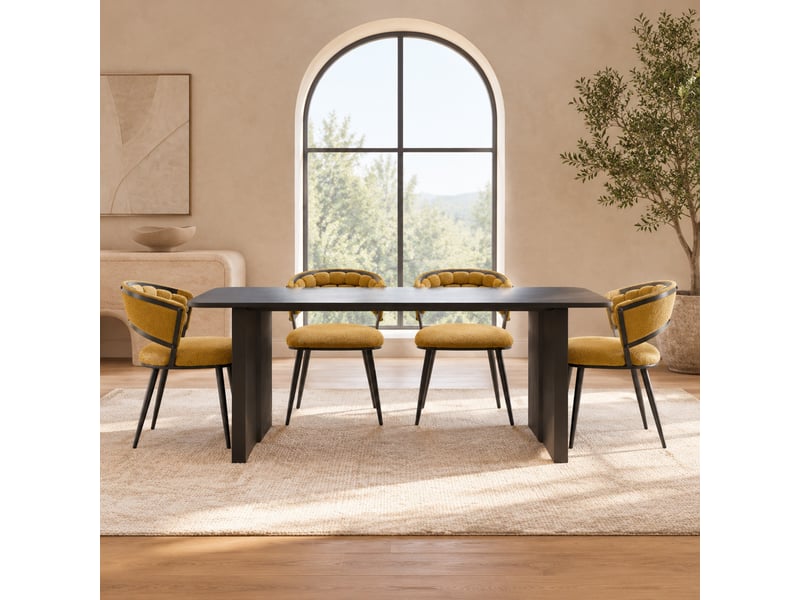  Lot de 2 chaises de salle à manger 63 x 57 x 77,5 cm jaune et noir, velours, dossier enveloppant  - Conforama B
