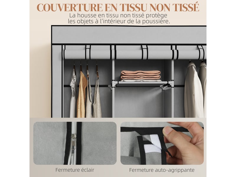  Armoire penderie en tissu avec roulettes gris 125 x 43 x 162,5 cm  - Conforama E