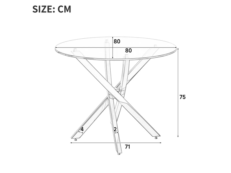 Table de salle à manger ronde avec plateau en verre trempé et piètement croisé doré, style moderne, 80 × 80 × 75 cm - Conforama C