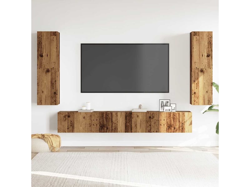  Meubles tv - banc tv - meuble de rangement muraux 4 pcs vieux bois bois d'ingénierie  - Conforama C