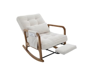 Fauteuil à bascule 70 x 80 x 92 cm beige en velours côtelé, dossier réglable et repose-pieds intégré