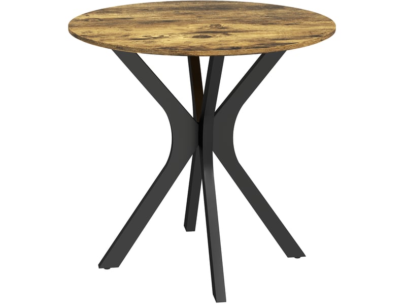  Table à manger ronde, 80x80x75 cm, repas, salle à manger, design moderne, plateau mdf, piètement acier, coloris marron  - Conforama A