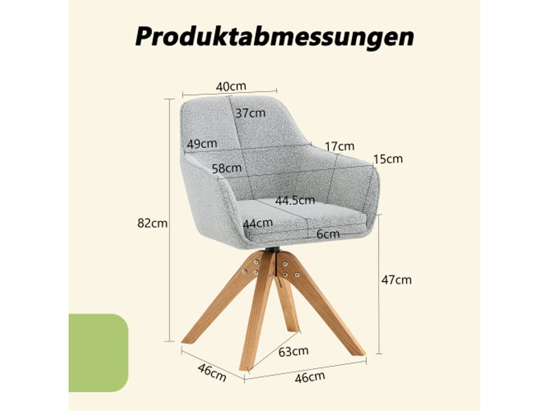  Chaise pivotante 360° pour salle à manger bois massif gris – lot de 2, assise mousse, dossier ergonomique, chic moderne  - Conforama C