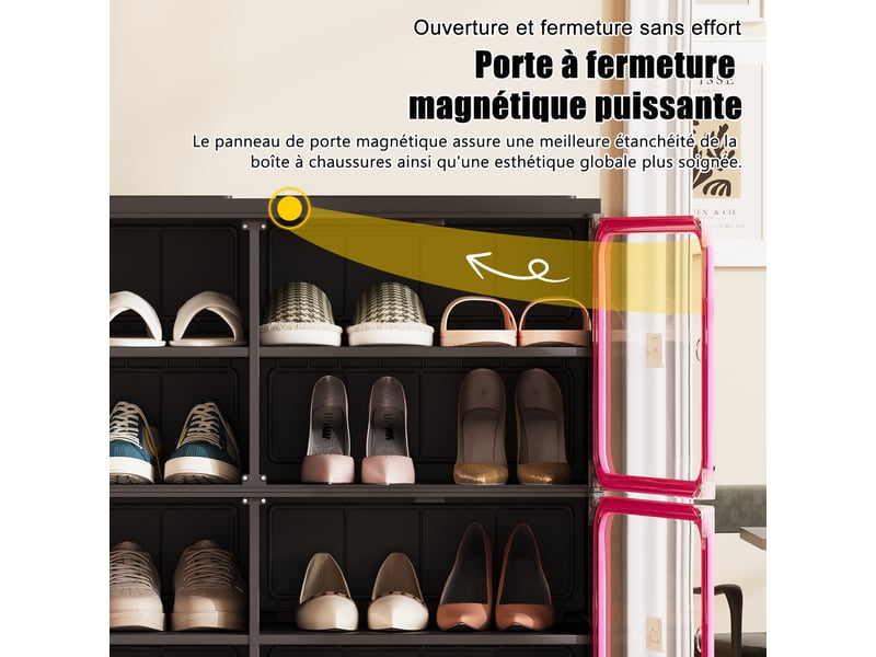  Armoire à chaussures en plastique pp - 24 paire(s) - porte abattante transparente - anti‑poussière - sans assemblage - meuble rangement chaussures petit espace - noir‑rouge  - Conforama E