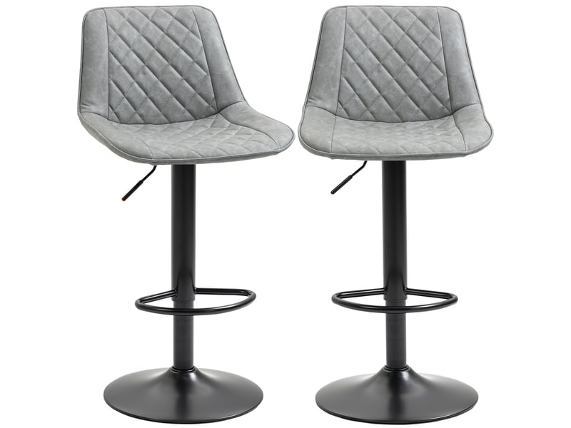  Ensemble de 2 tabourets de bar pivotants, hauteur réglable de 86 à 106 cm, revêtement en similicuir, dossier et repose-pieds, gris  - Conforama B