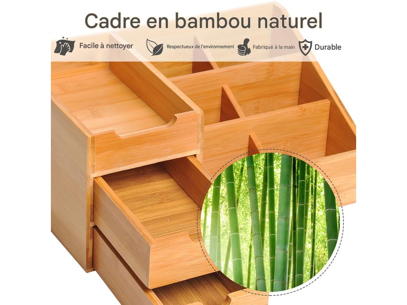  Organisateur de bureau 2 tiroirs 7 compartiments bambou naturel  - Conforama E
