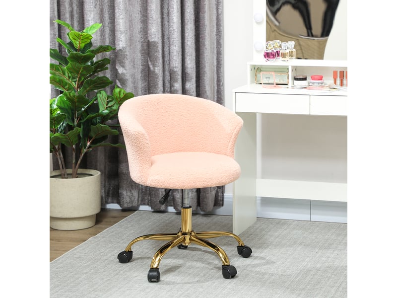  Fauteuil de bureau ergonomique, chaise bureau, polyester, 58x56x76cm, rose  - Conforama D