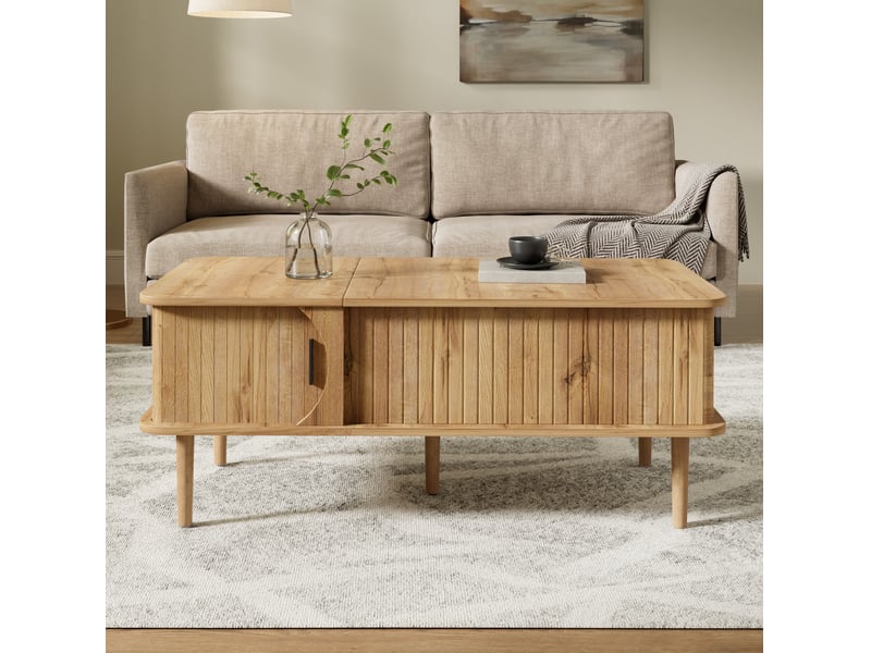 Table basse 100x48x55,5 cm effet bois naturel avec plateau relevable et rangement - Conforama E