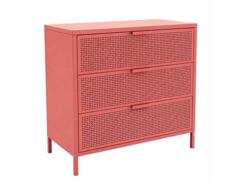  Nordlys - commode chambre scandinave metal 3 tiroirs rangement metal terracotta  - Conforama A