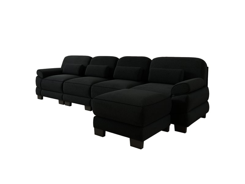  Canapé modulaire en l 4 places 336x161x94 cm avec pouf, assise profonde, design ergonomique, velours côtelé noir design  - Conforama A