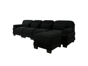 Canapé modulaire en l 4 places 336x161x94 cm avec pouf, assise profonde, design ergonomique, velours côtelé noir design