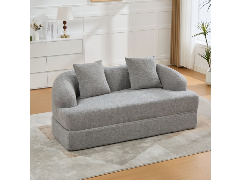  Canapé format deux personnes couchage double dépliant deux coussins inclus revêtement en chenille polyvalent  - Conforama B