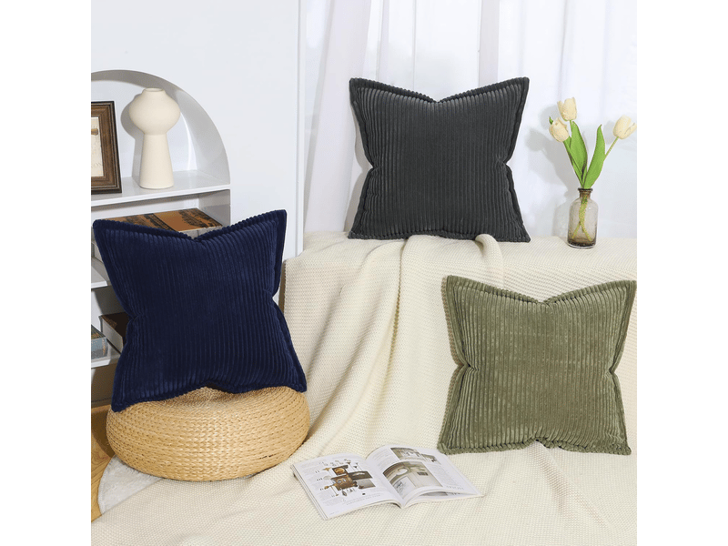  Lot de 2 housses de coussin en velours côtelé rayé boho housse de coussin douce pour canapé chambre à coucher bleu foncé 45 x 45 cm pillow cover - Conforama E