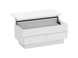 Table basse relevable, table de salon avec compartiment caché et 2 tiroirs, blanc, 100 x 50 x 44 cm