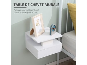 Lot de 2 tables de chevet murales, tables de nuit suspendues avec tiroir coulissant, compartiment ouvert, plateau, style moderne, pour chambre à coucher, blanc, 35 x 32 x 22,5 cm