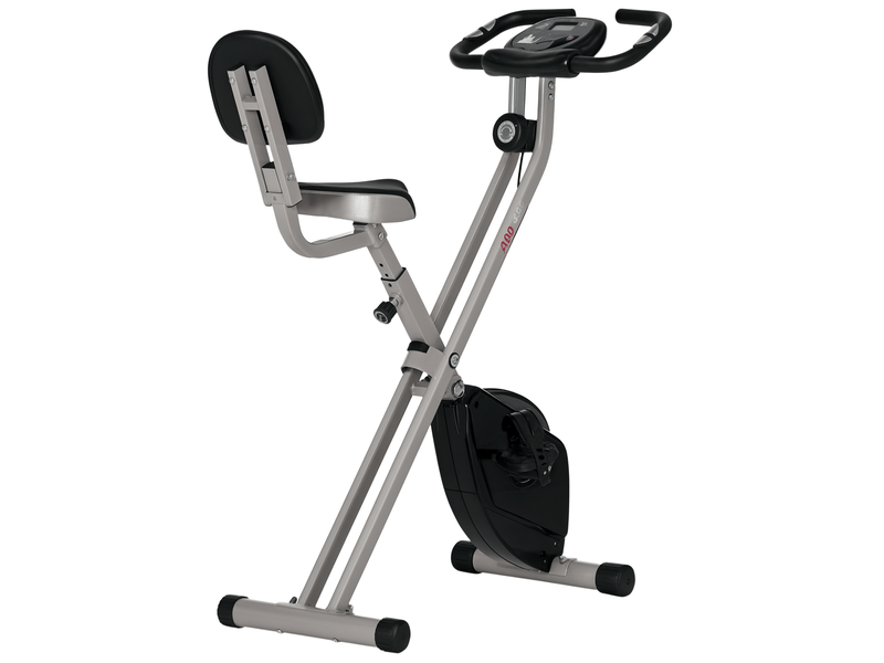 Vélo appartement pliable fitness intérieur, 8 résistances magnétiques, dossier, selle réglable, lcd, cardio, noir. - Conforama A