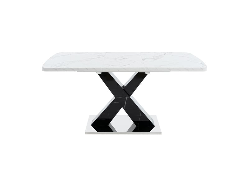  Table extensible plateau effet marbre imprimé piètement mdf noir en x base métal table de salle à manger  - Conforama A