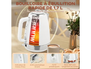 Ensemble bouilloire et grille-pain, blanc, bouilloire en acier inoxydable 1,7 l et 2200 w et grille-pain à 4 tranches