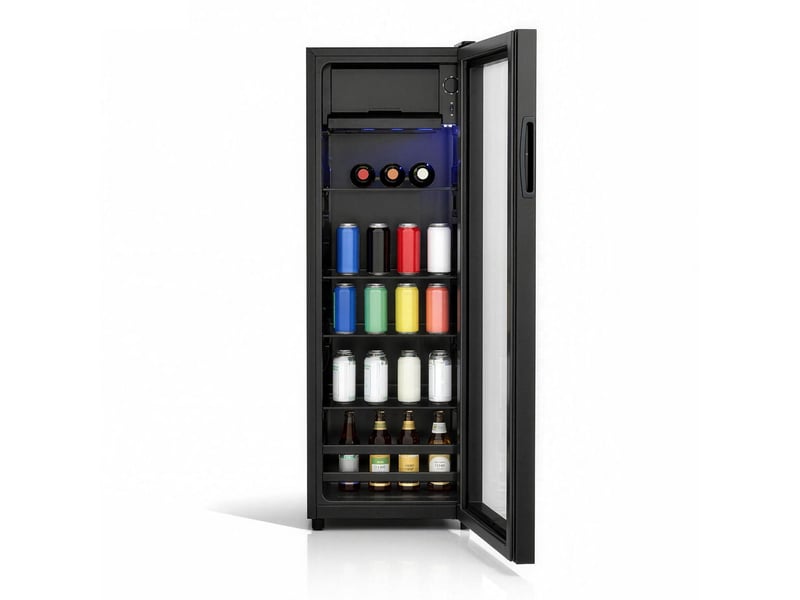  Réfrigérateur à boissons 128l avec congélateur 8l, mini frigo pose libre compact silencieux 43db, 94 canettes, led bleue RH-ES301428SAA - Conforama R