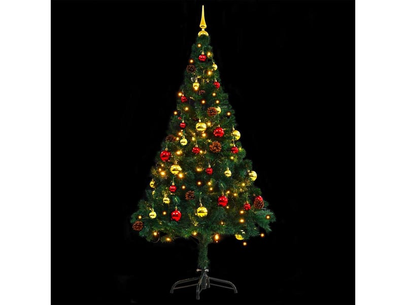  Sapin de noël, arbre de noël artificiel pré-éclairé avec boules vert 150 cm  - Conforama C