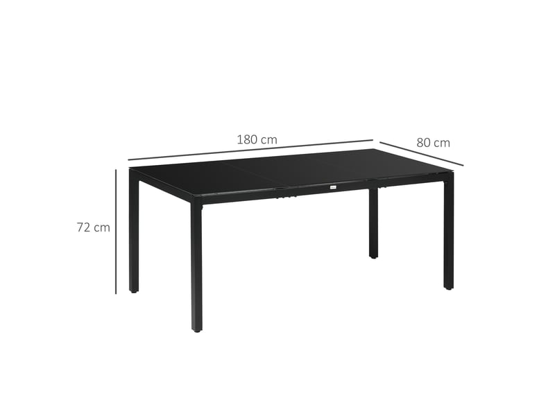  Table de jardin rectangulaire pour 8 personnes avec plateau en verre trempé et cadre en aluminium noir  - Conforama E