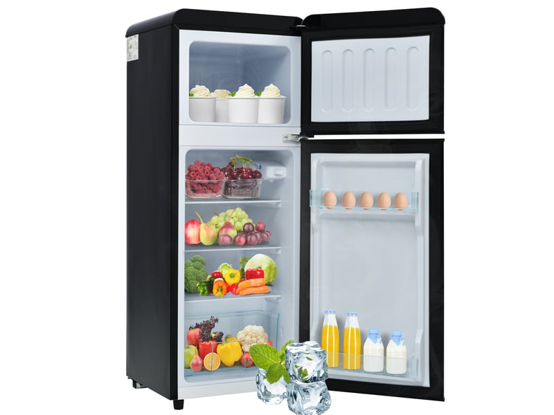  Réfrigérateur combiné rétro 105,5 x 41 x 45,5 cm noir en plastique, 92 l avec congélateur 4 étoiles  - Conforama A