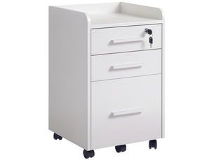 Caisson de bureau rangement bureau sur tiroirs 1 verrouillable 1 trieur dossiers en bois blanc roulettes 3