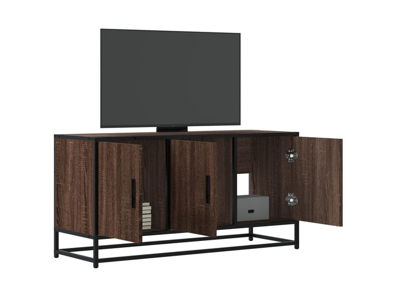  Meuble tv - banc tv - meuble de rangement chêne marron 100x35x50 cm bois d'ingénierie et métal  - Conforama B