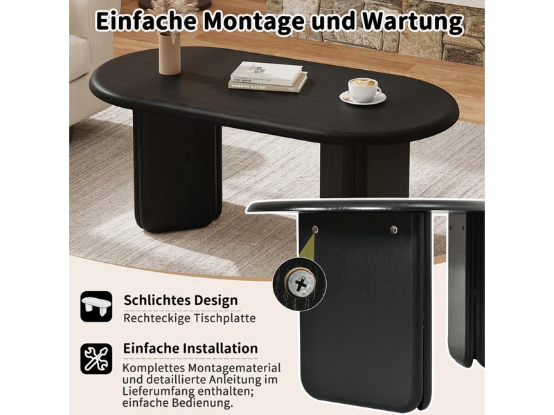  Table basse ovale,99x50x40 cm,style contemporain,mdf,noir effet bois  - Conforama E