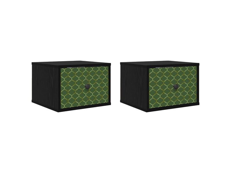  Table de chevet - cabinet de chevet - table de nuit mural geleen 2 pc chêne noir 36 x 33 x 25 cm  - Conforama A