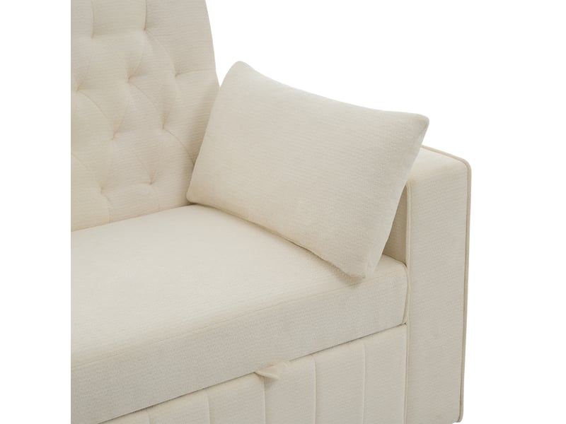 Canapé convertible 2 places beige chenille, canapé lit avec rangement de rangement et dossier réglable 3 positions, salon moderne  - Conforama D