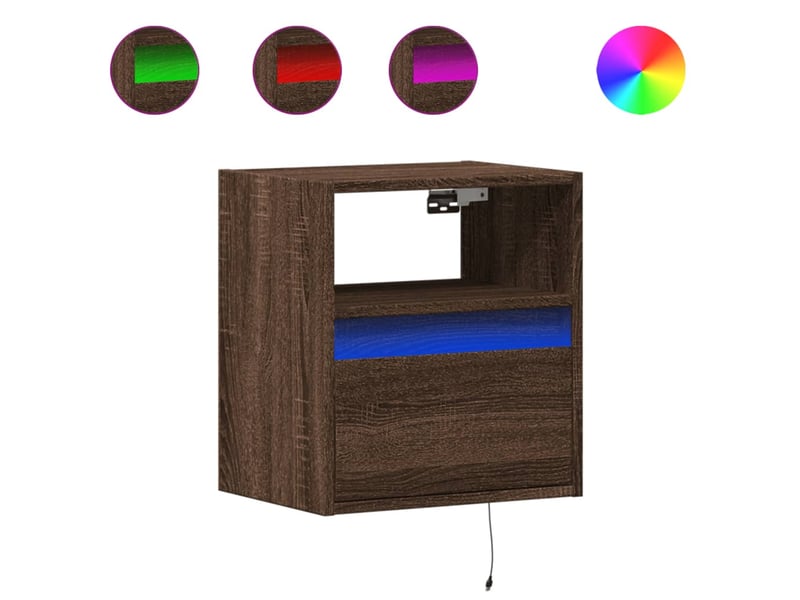 Lot de 2 tables de chevet - cabinet de chevet - table de nuit murales avec lumières led chêne marron - Conforama A