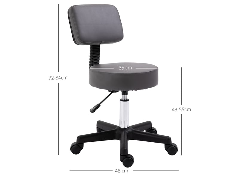  Tabouret de salon réglable en hauteur avec assise ergonomique pivotant à 360 degrés équipé de 5 roulettes et d'un revêtement synthétique gris  - Conforama C