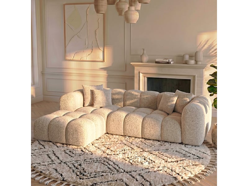  Canapé nuage angle gauche en bouclette beige - alba - morphea Alba Convertible - Conforama B