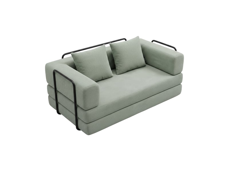  Sey - canapé-lit pliant 180x72x90 cm convertible 4 en 1 avec coussins et housse en tissu lavable couleur sauge  - Conforama A
