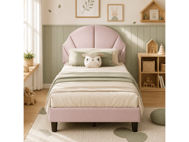 Lit simple enfant 90x190 cm - lit rembourré avec sommier en bois - tête de lit réglable - 1 personne - lit plat - lit fille 90x200cm - lit rembourre avec sommier à lattes en bois - tête de lit réglable en hauteur - cadre de lit … - Conforama B