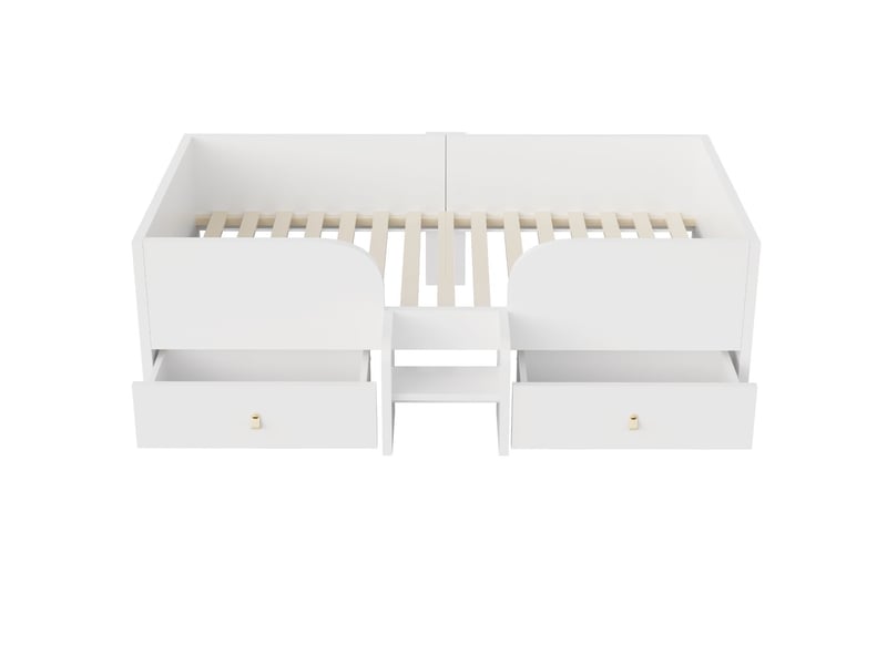 Lit avec tiroirs 90 x 200 cm petite échelle de sécurité lit simple deux grands tiroirs structure en bois finition blanche - Conforama D