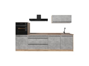 Vicco cuisine, bétonchêne doré, 280cm plan de travail chêne doré